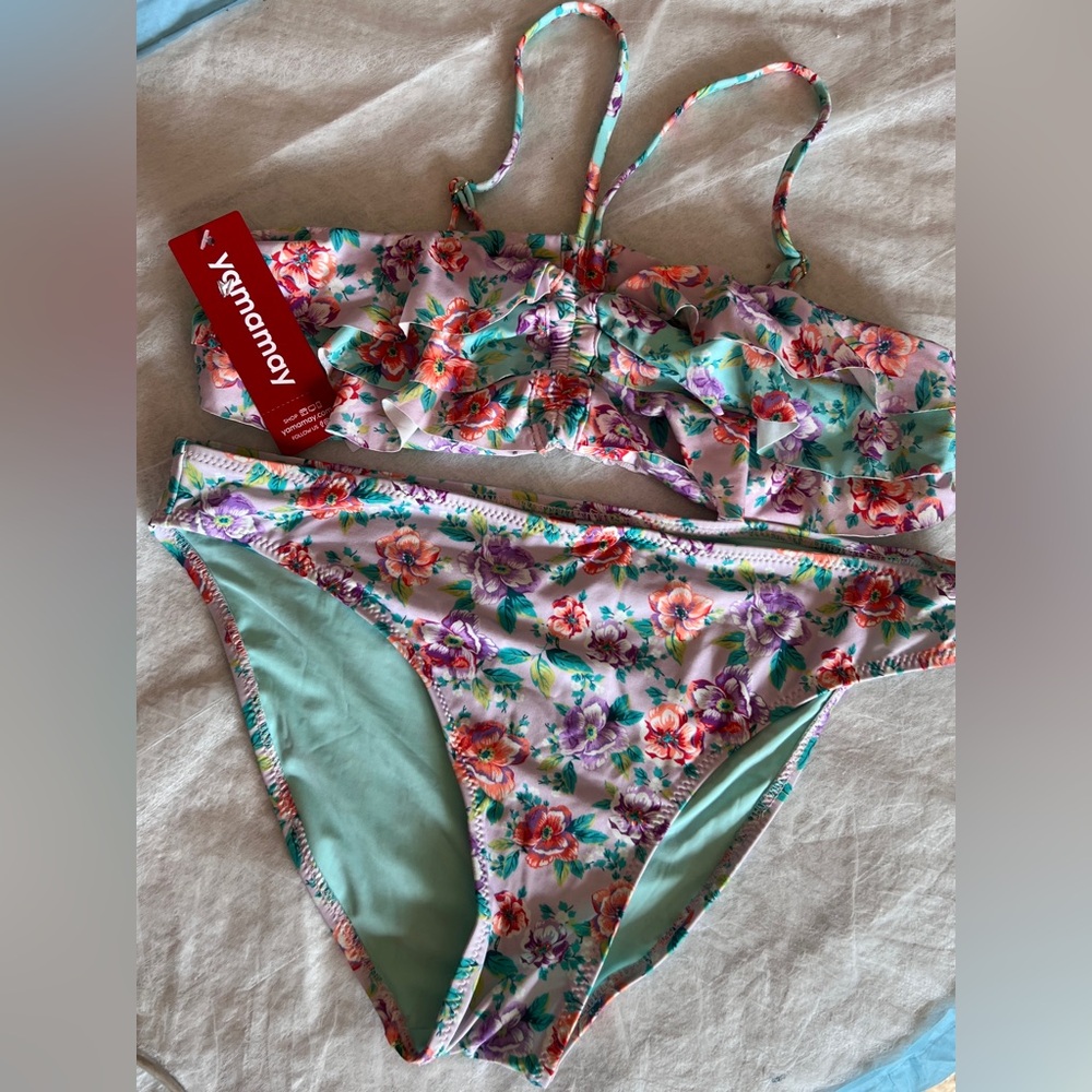 Yamamay Floral Ruffle Bikini Top & Bottom - Mint Multi. swimsuit